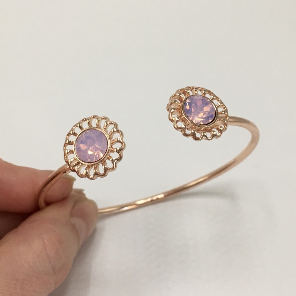 Pink crystal boho rose gold open cuff bracelet - Picture 3 of 4